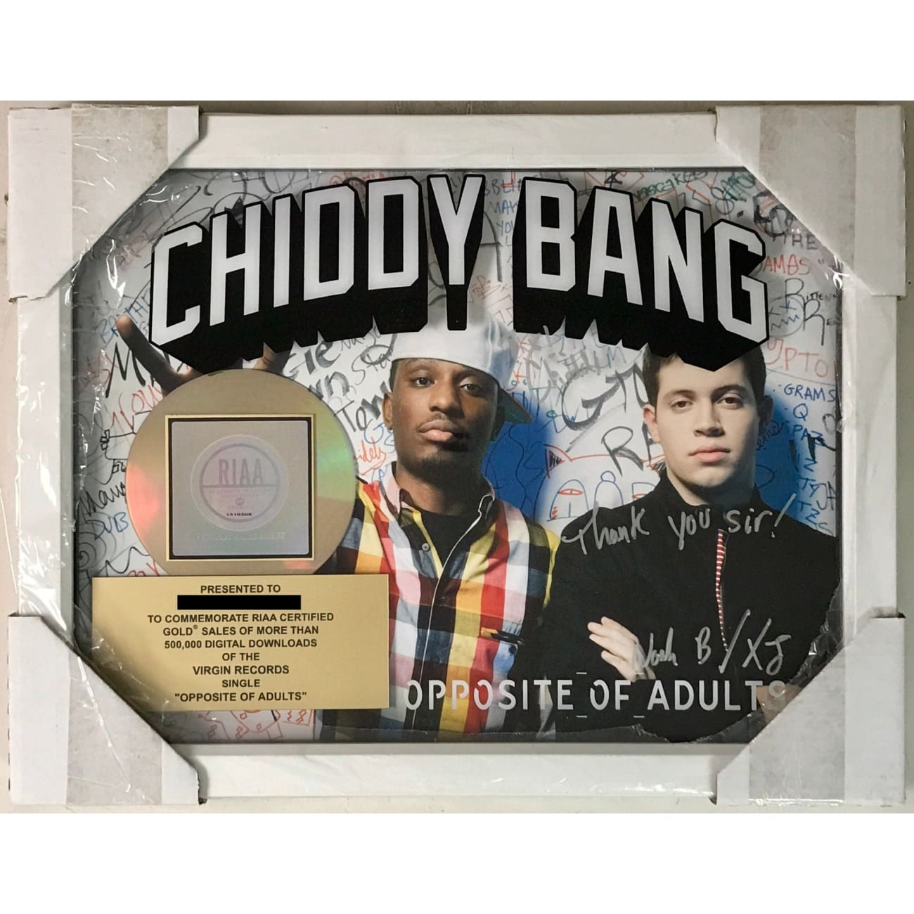 Chiddy Bang Opposite Of Adults RIAA Gold Single Award Signed by the Duo - Collectible Music Memorabilia for Fans & Display