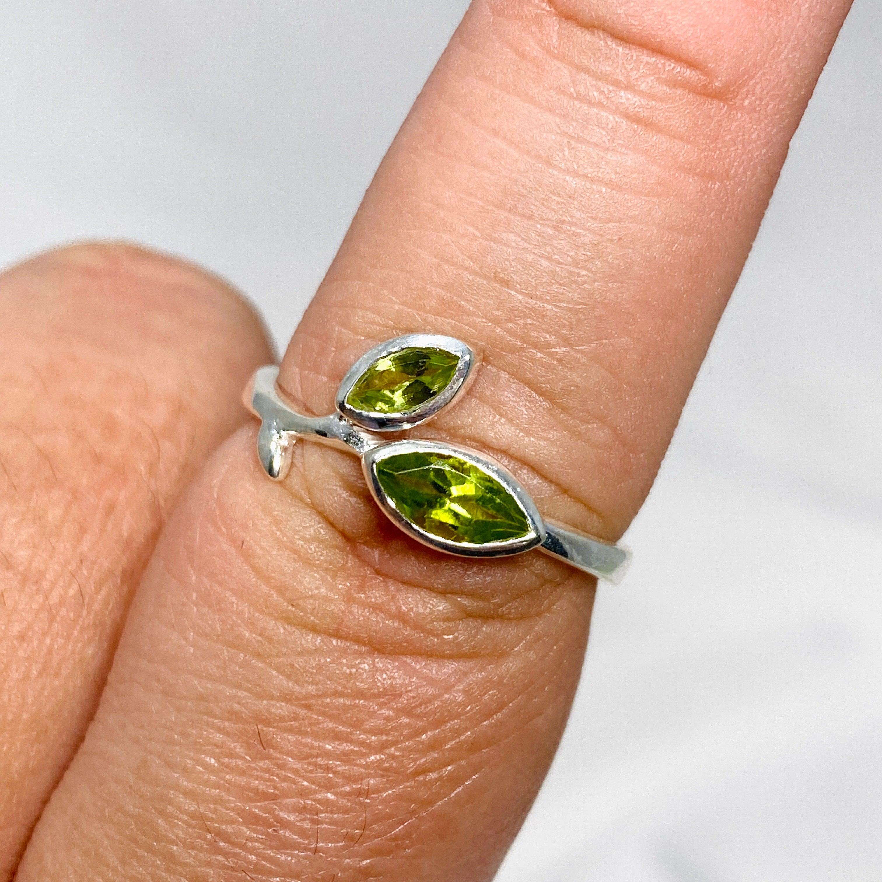 Peridot Faceted Marquise Multistone Leaf Ring R3735 - Elegant Green Gemstone Jewelry for Women, Perfect for Weddings, Parties & Special Occasions