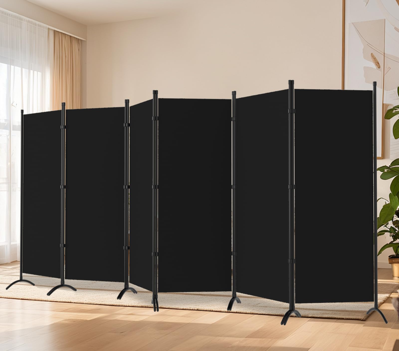 6 Panel Black Folding Room Divider Privacy Screen - 6ft Tall Partition Wall for Home, Office, Classroom & Studio | Space Separation & Privacy Solution for Living Rooms, Bedrooms & Workspaces