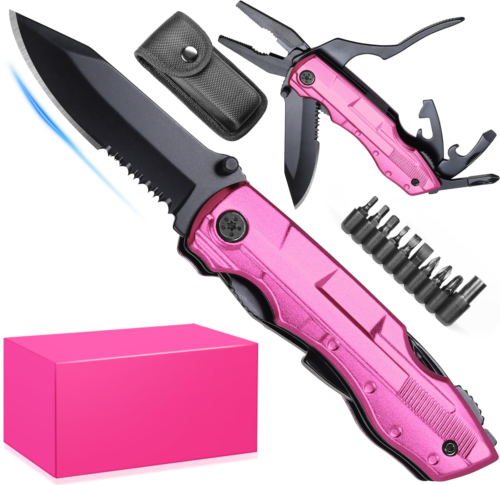 Multitool Knife for Women - Pink Compact Tool for Wife, Mom, Sister - Perfect Mother's Day, Birthday, Christmas Gift & Stocking Stuffer - Ideal for Camping, Hiking, and Everyday Carry
