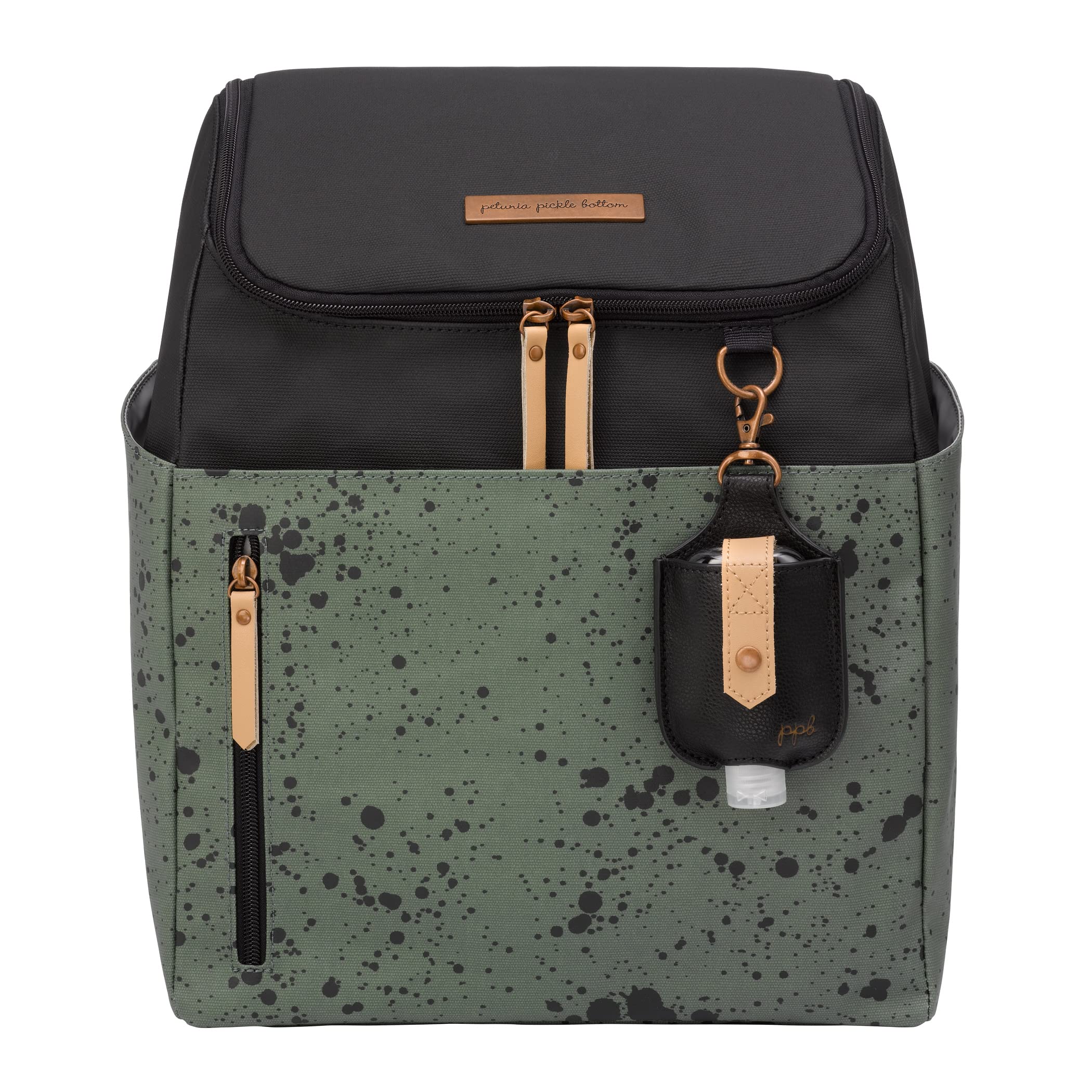 Petunia Pickle Bottom Tempo Backpack - Stylish & Functional Diaper Bag for Busy Parents | Large Spacious Main Compartment | Stroller & Suitcase Attachment | Perfect for Travel, Daycare & Family Outings | Olive Ink Blot Color