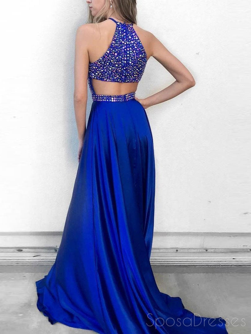 Royal Blue Rhinestone Halter A-Line Long Evening Prom Dresses for Women - Elegant Formal Gown for Homecoming, Pageant & Special Occasions