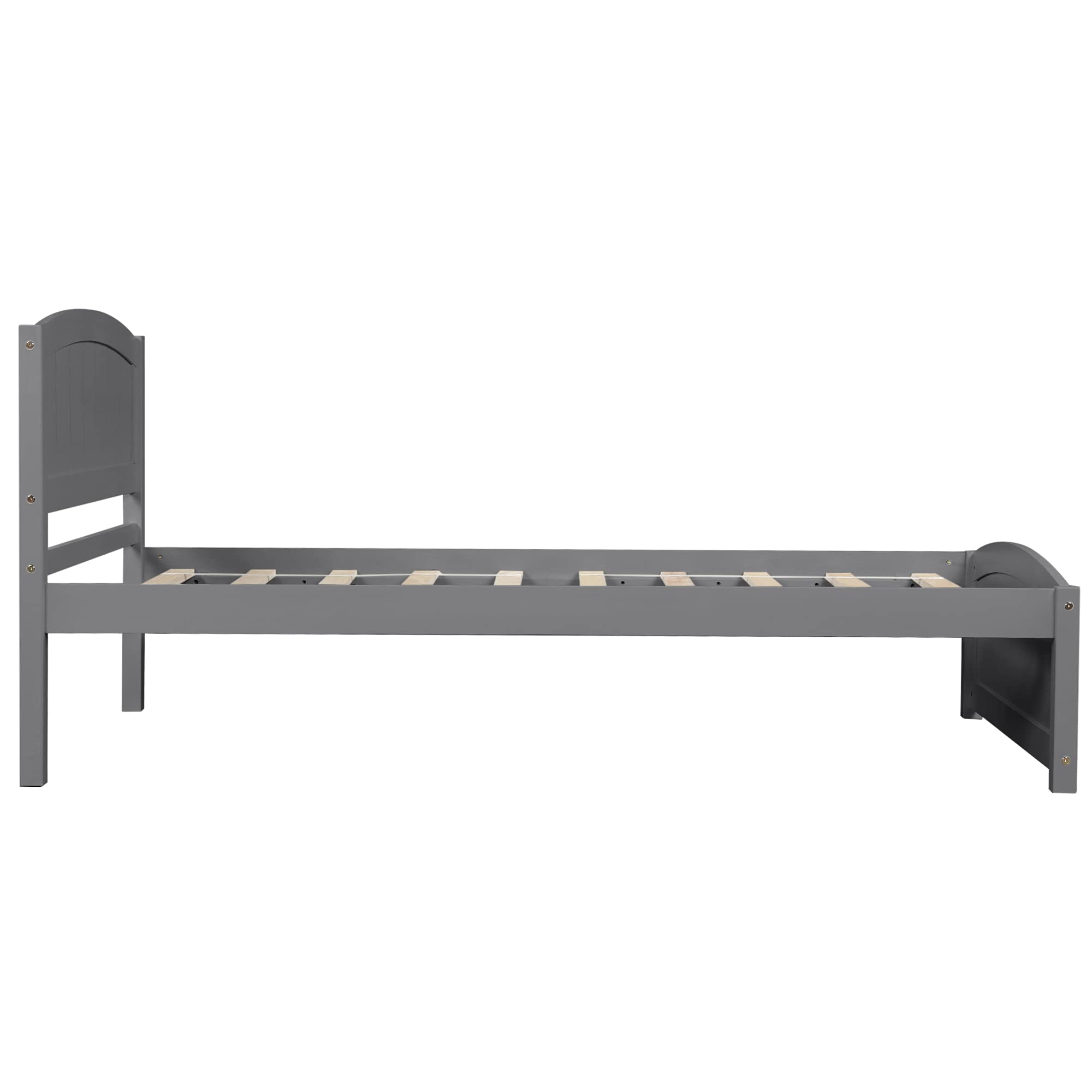 Knocbel Solid Wood Platform Bed Frame with Headboard & Footboard - 10-Slat Mattress Support, No Box Spring Needed, Twin Size, Gray - Perfect for Modern Bedrooms, Guest Rooms & Small Spaces