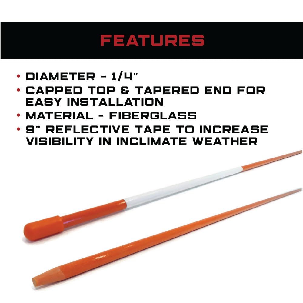 300-Pack 1/4 Inch Orange 48 Inch Reflective Driveway Markers - Heavy Duty Snow Stakes for Snow Plowing, Parking Lots & Walkways | Driveway Safety, Winter Road Visibility & Property Boundary Marking