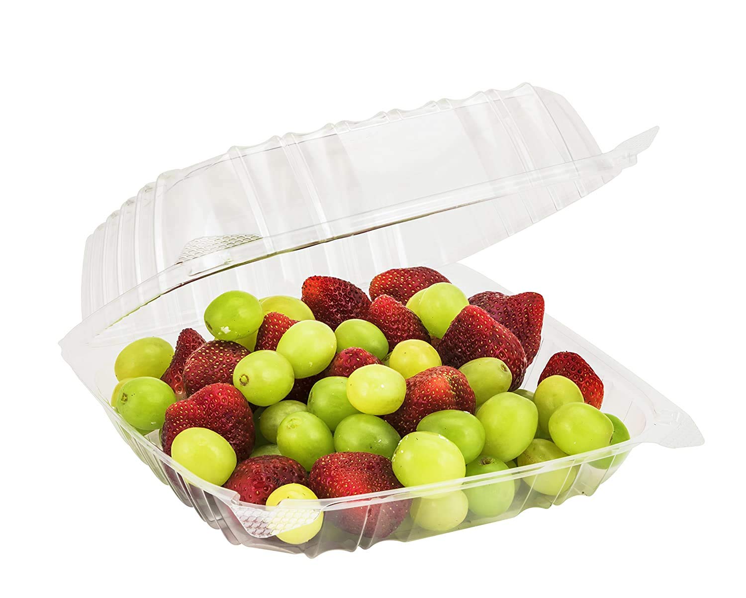 250-Pack Clear Plastic Food Storage Containers with Hinged Lids - 8x8x3 Inch Reusable Clamshell Containers for Meal Prep, Takeout, Salad & Dessert | Perfect for Restaurants, Catering & Home Use