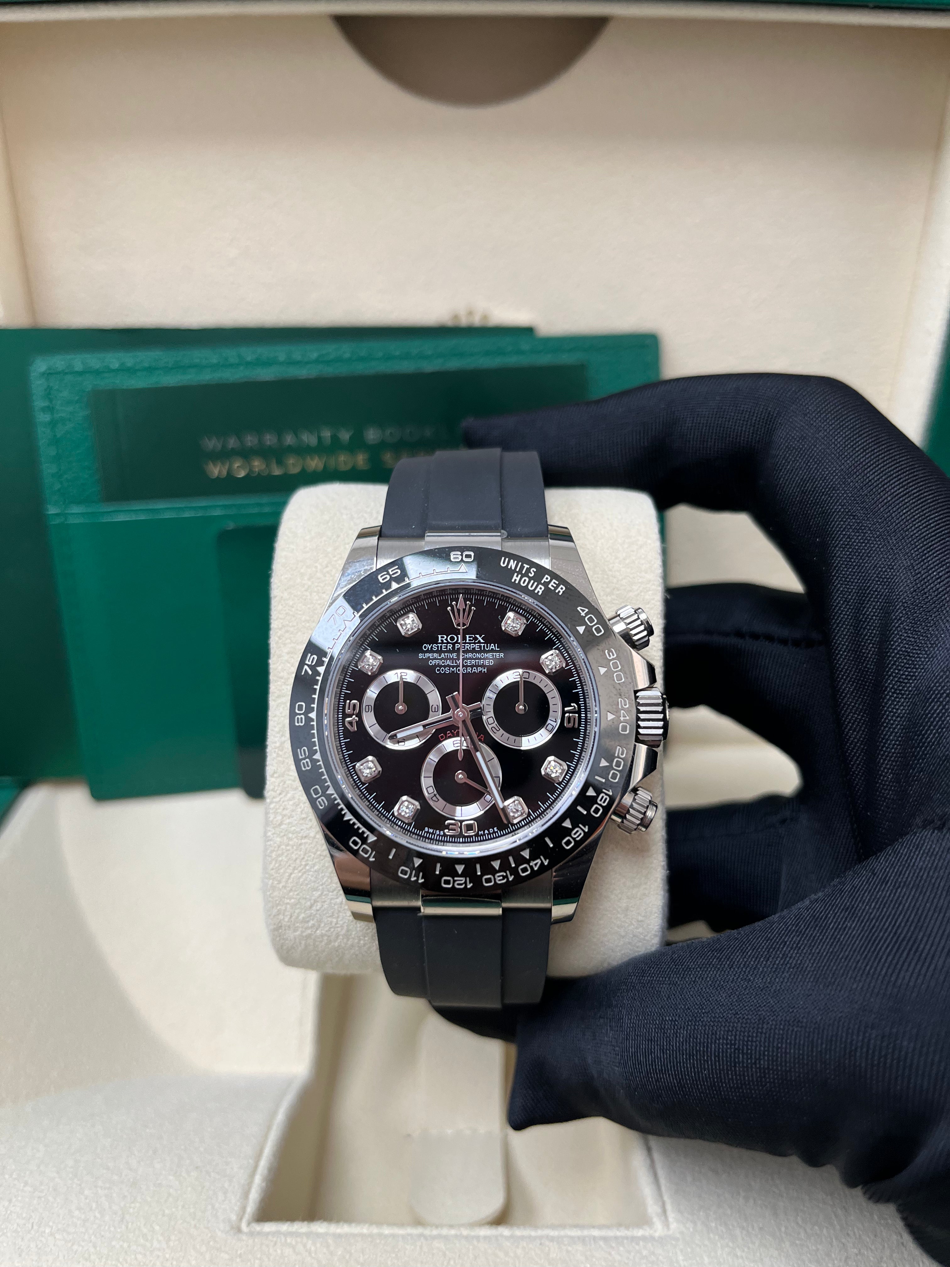 Rolex Daytona Cosmograph 116519LN - 40mm White Gold Watch with Black Diamond Dial & Oysterflex Band | Luxury Chronograph for Men | Perfect for Business, Gala Events & Collectors