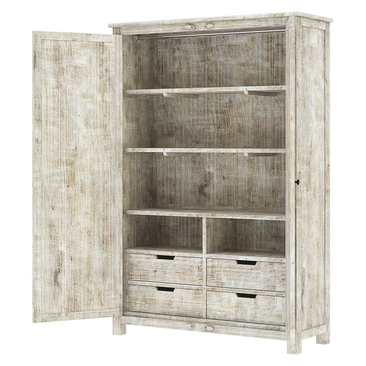 Hand Carved Indian Solid Wood Large White Wardrobe Cabinet - Vintage Style Storage for Bedroom, Living Room & Guest Room