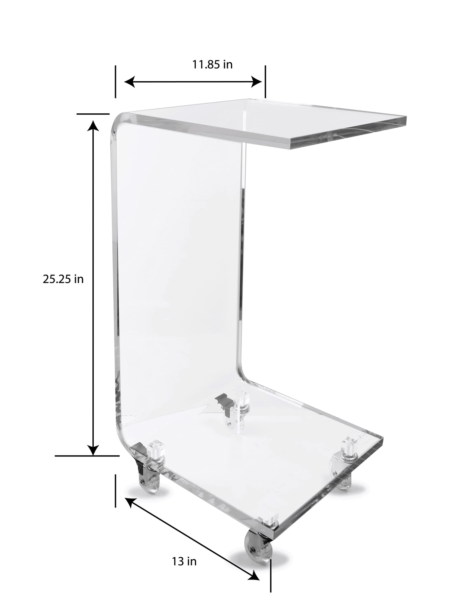 Designstyles Acrylic C-Shaped Side Table with Wheels - Modern Small End Table for Living Room, Sofa & Couch - Versatile Drink Stand, TV Tray & Laptop Table - Grey Mist Edge - Perfect for Home Office, Bedroom & Small Spaces