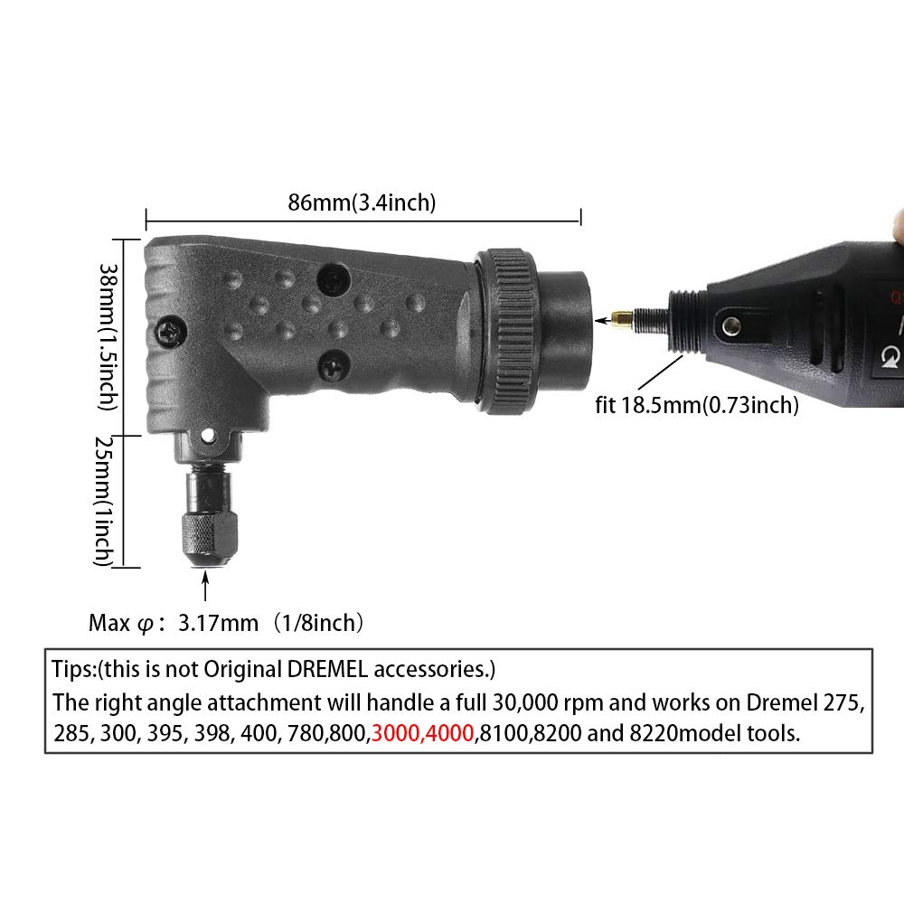 Yakamoz 90 Degree Right Angle Attachment for Rotary Tools - Compatible with Dremel 4000, 3000, 8200 & 275 Grinders - Power Tool Accessory for Woodworking, Metal Polishing & DIY Projects