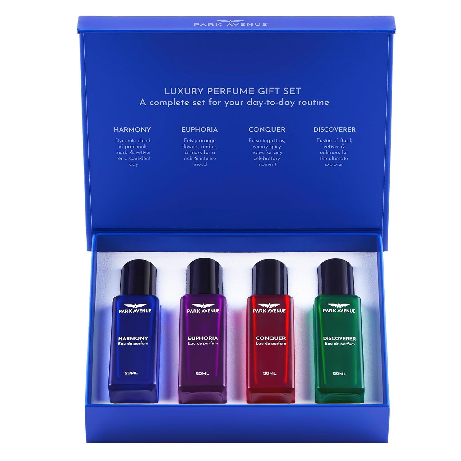 Park Avenue Luxury Perfume Gift Set for Men - 4x20ml Eau De Parfum (Euphoria, Conquer, Harmony & Discoverer) | Premium Fragrance for Corporate Professionals | Perfect for Office, Business Meetings & Special Occasions