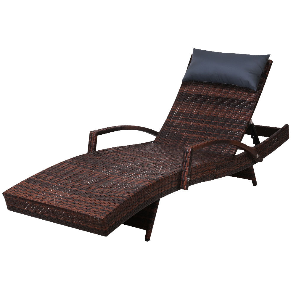 Premium Bianca Outdoor Sun Lounger Chair with Adjustable Headrest & Cushion - Weather-Resistant Patio Furniture for Poolside, Beach, Garden Relaxation - Espresso Brown