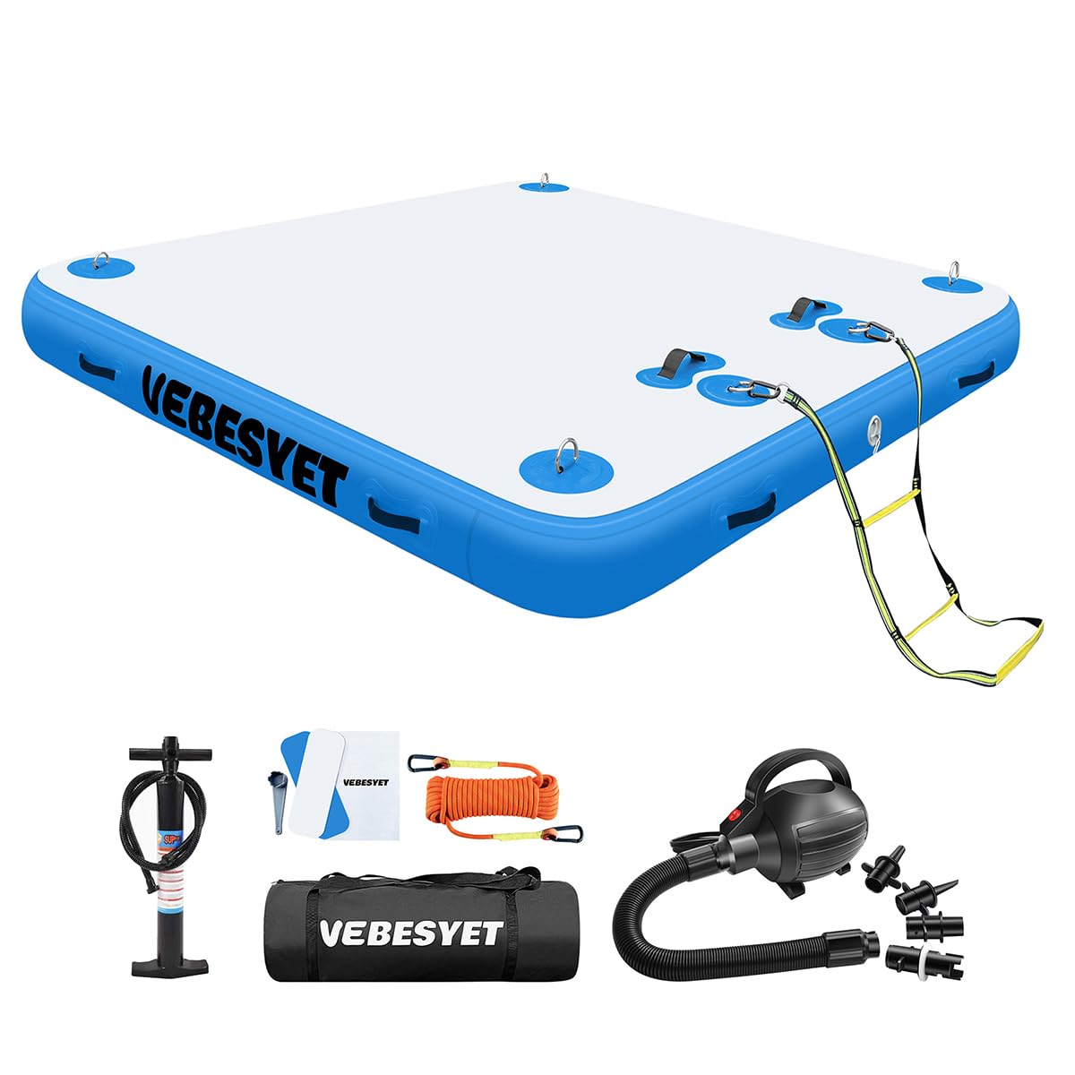 **Inflatable Floating Dock for Swimming - 6/8 Inch Thick Multi-Person Swim Platform with Electric Air Pump & Storage Bag - Perfect for Beach, Lake, Boating & Water Sports**