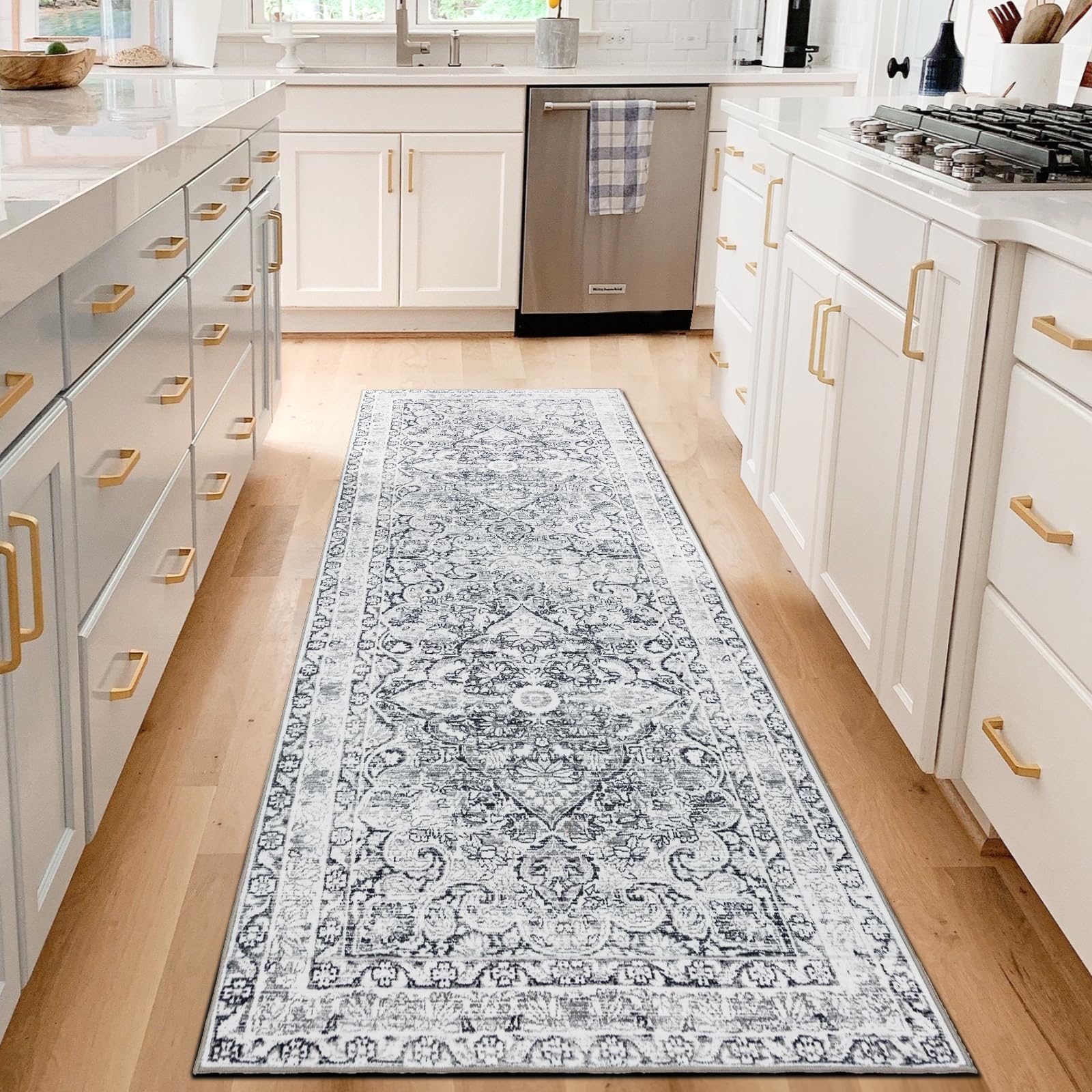Non-Slip Washable Rug Runner 2x6 Feet - Light Gray Thickened Kitchen Carpet for Hallways, Entryway, Laundry, Bedroom & Living Room | Indoor Floor Mat for Home Decor & High Traffic Areas