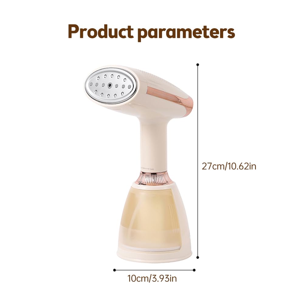 1500W Portable Handheld Clothes Steamer - Fast 20-Second Heat Up, Wrinkle Remover for All Fabrics with Detachable Water Tank & Fabric Brush (Champagne Gold) | Perfect for Travel, Home Use, and Professional Garment Care