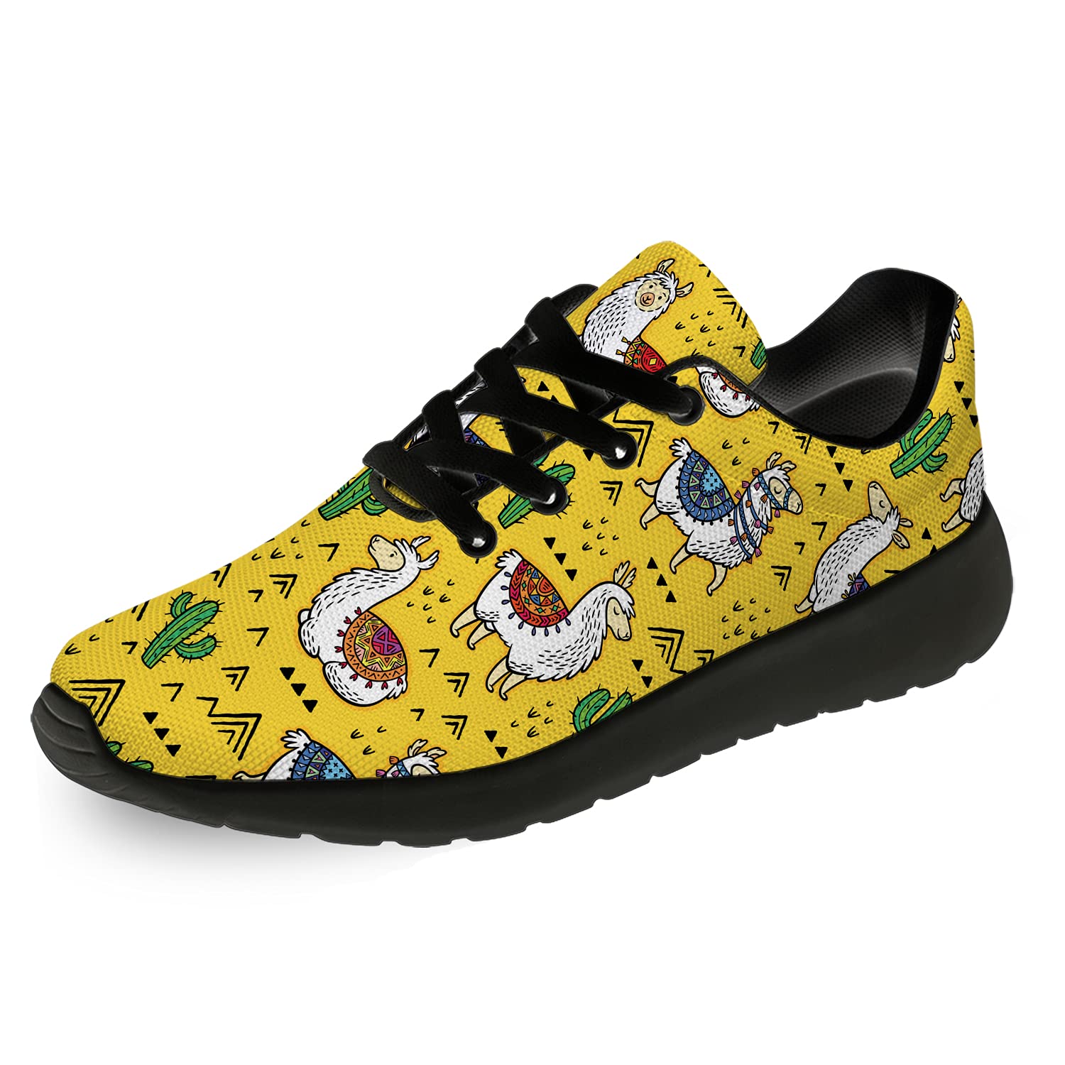 Llama & Alpaca Print Running Shoes for Men & Women - Lightweight Walking Tennis Sneakers with Cactus Design - Size 7.5 Men/9 Women (Black) - Perfect for Jogging, Gym Workouts & Casual Wear