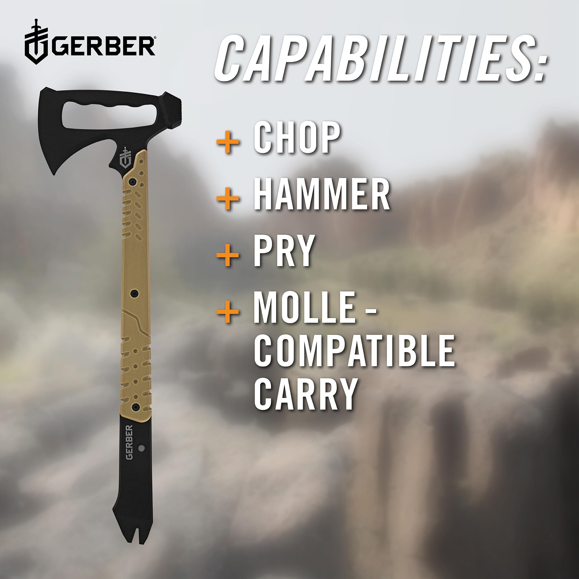 Gerber Gear Downrange Tactical Tomahawk Survival Multitool - Camping Axe with Hammer Head & Steel Pry Bar - Includes Molle-Compatible Sheath - Perfect for Outdoor Survival, Bushcraft & Tactical Missions