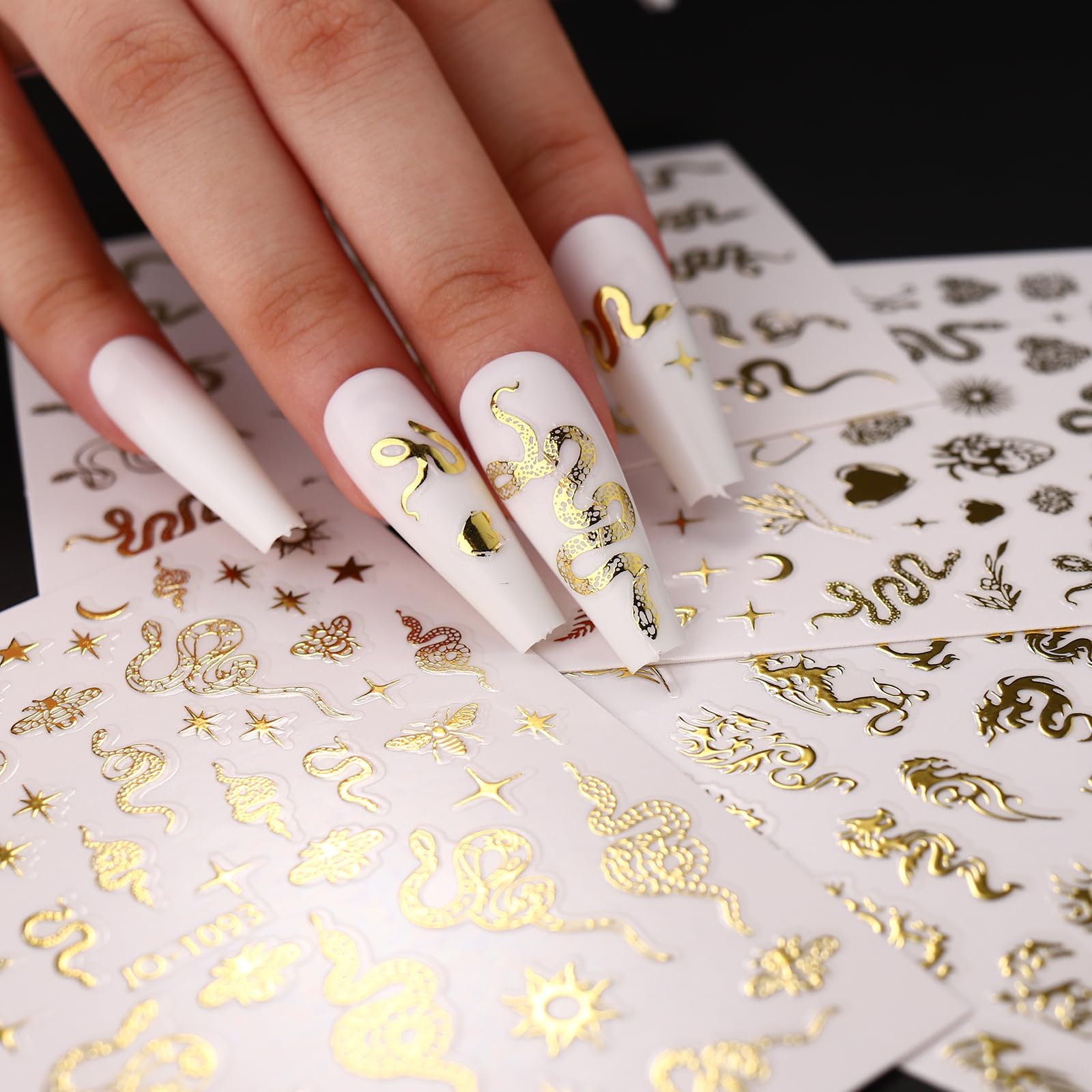 3D Gold Snake Nail Stickers - Luxury Holographic Designs for Women | Party & Wedding Nail Art