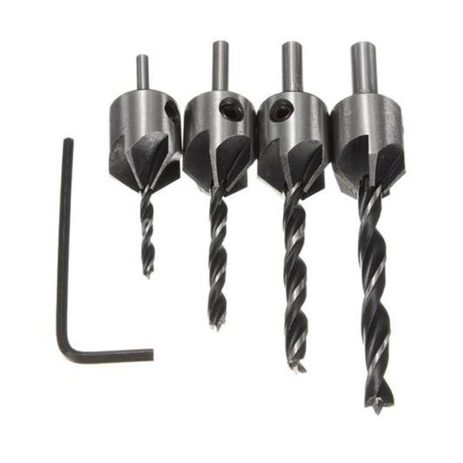 PAMDO 4-Piece HSS 5 Flute Countersink Drill Bit Set - High Speed Steel Woodworking Chamfer Tool for Drill Press & Milling Cutter - Perfect for Metal, Wood & Plastic Drilling (Color: 4 Pcs) - Ideal for DIY Projects, Furniture Making & Metalworking