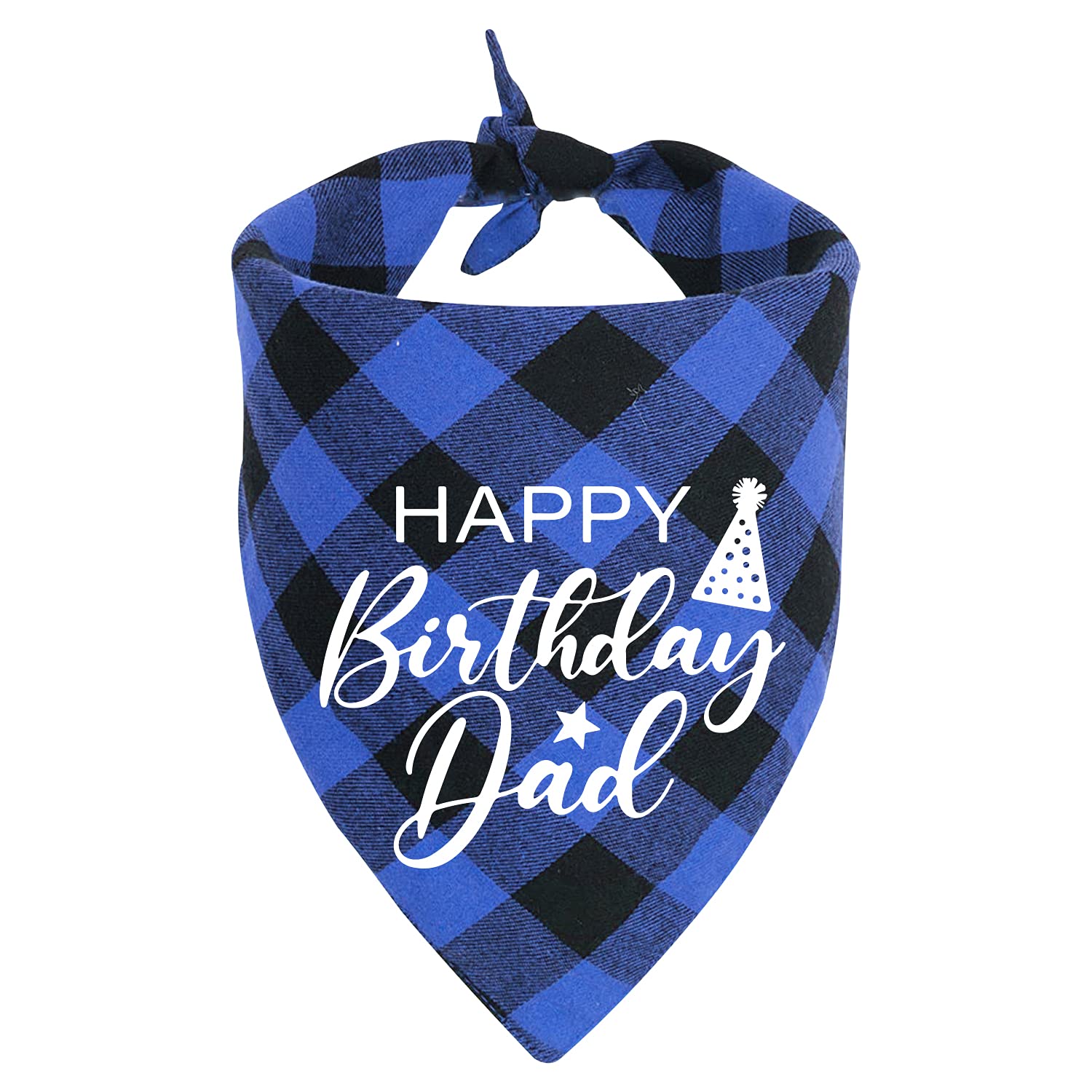 YHTWIN Funny Cute Cotton Blue Plaid Happy Birthday Dad Dog Bandana - Pet Birthday Party Decorations, Triangle Bib for Dog Lovers - Perfect Gift for Dog Birthday Celebrations & Photo Props
