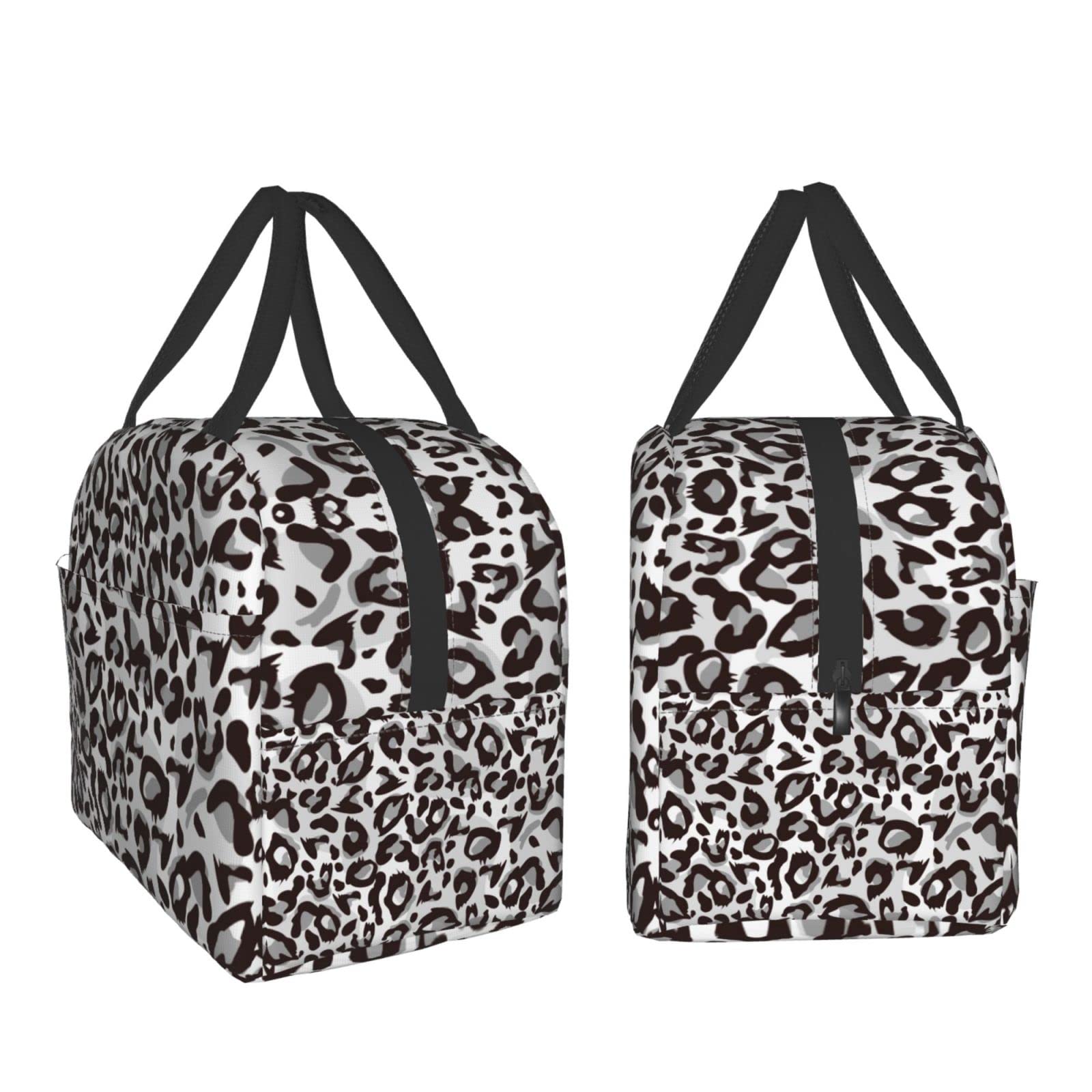 Insulated Lunch Box Grey Leopard Print - Reusable Thermal Lunch Bag for Men & Women | Portable Meal Container for Work, Travel, Picnic & Outdoor Activities