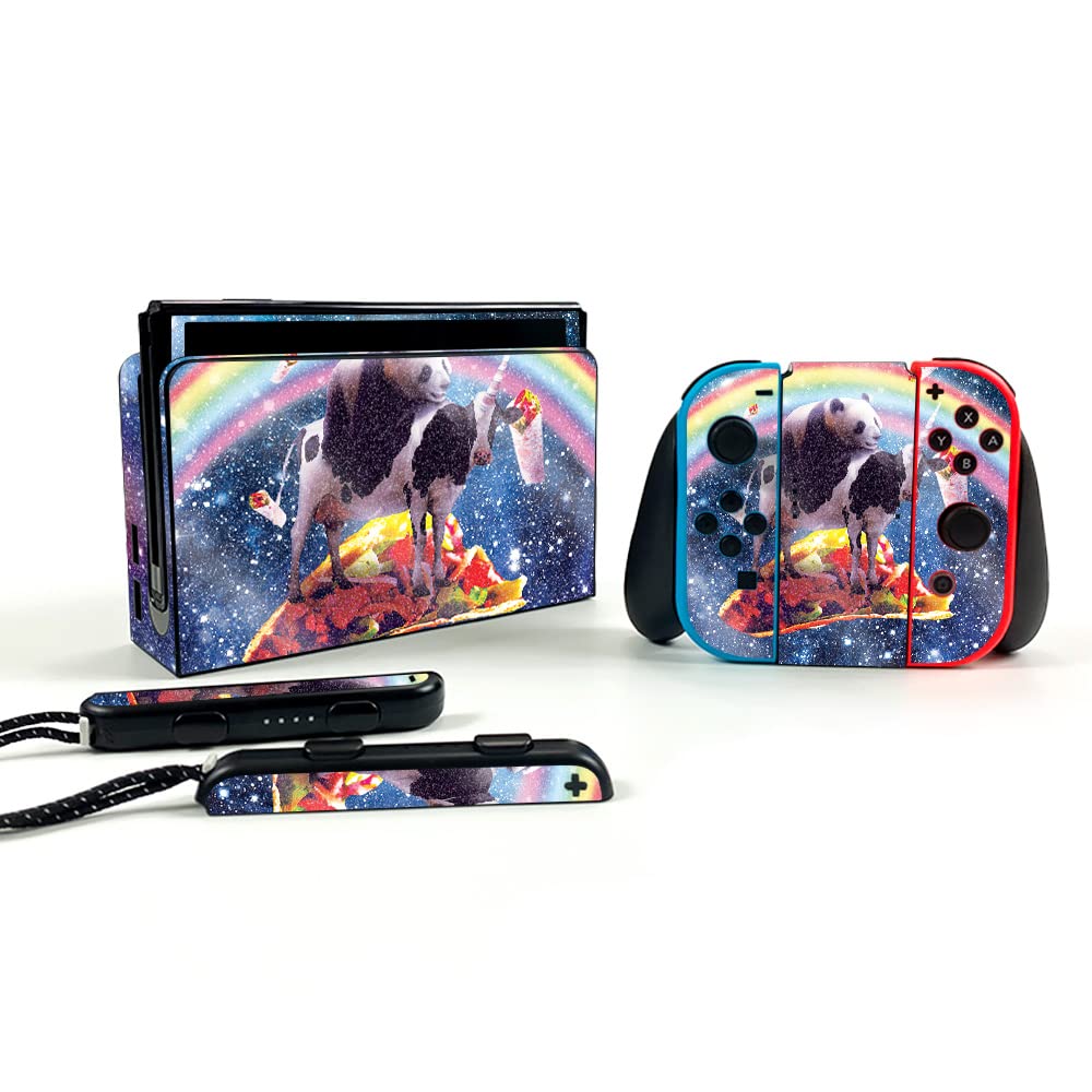 MightySkins Glossy Glitter Skin for Nintendo Switch OLED - Panda Cow Taco Design | Protective & Durable Textured Finish | Easy to Apply | Made in USA | Perfect for Gaming Protection and Personalization