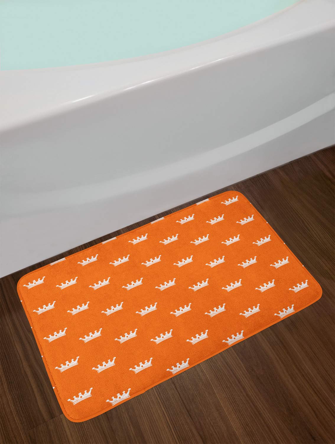Ambesonne Crown Bath Mat - Non-Slip Plush Bathroom Rug with Royalty Design, 30.2 x 20 Inches, Burnt Orange & White - Perfect for Luxury Bathroom Decor and Gift for Home Decor Enthusiasts
