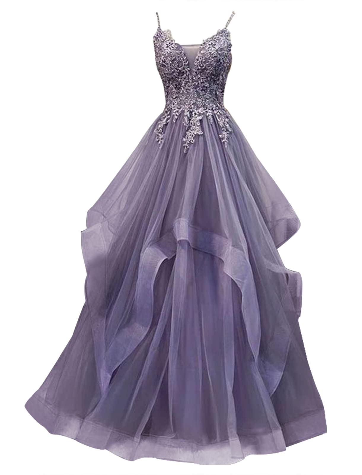 Elegant Lace Prom Dress with Ruffles - Long Tulle Formal Evening Gown for Homecoming, Wedding & Special Occasions