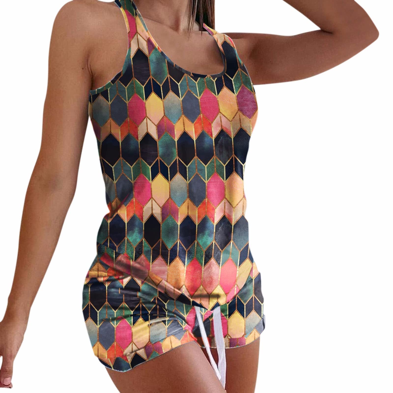 Women's Short Sleeve Pajama Set - Soft Sleepwear Tank Top & Shorts for Women - Comfortable Nightwear for Lounge, Travel & Swimming
