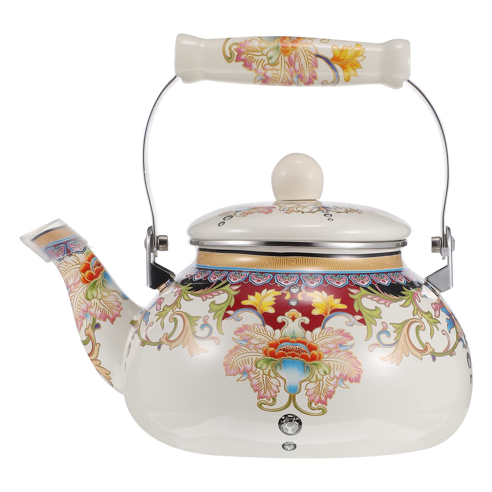 Vintage Style Enamel Tea Kettle - 1.5L Retro Water Boiling Pot for Stovetop, Camping & Kitchen Use - Durable Enameled Steel Hot Water Kettle for Tea, Coffee & Home Decor (Red)
