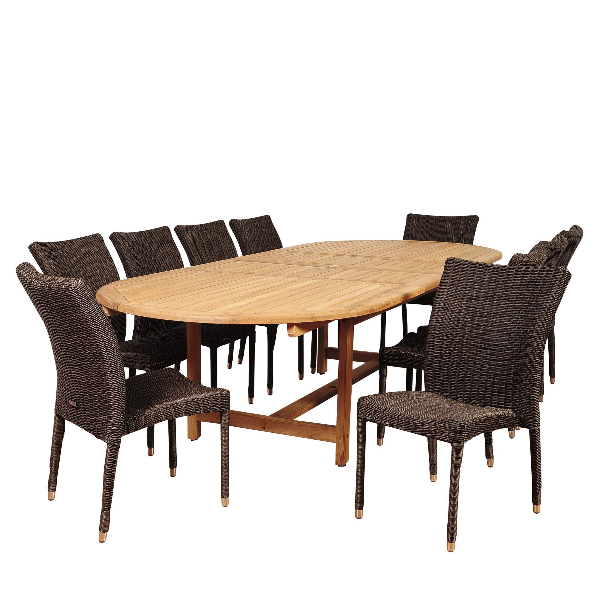 11-Piece Brown and Gray Teak Oval Extendable Outdoor Dining Set | 118