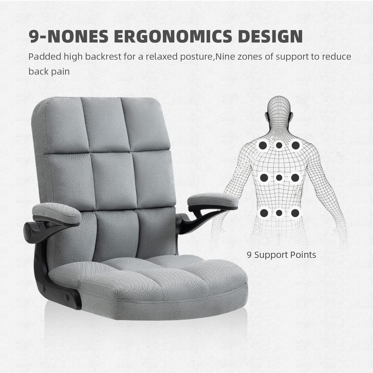 SEATZONE Ergonomic Home Office Chair - Adjustable Fabric Upholstered Desk Chair with Armrests & Lumbar Support - Modern Executive Swivel Task Chair for Computer Work, Gaming & Remote Work - Grey
