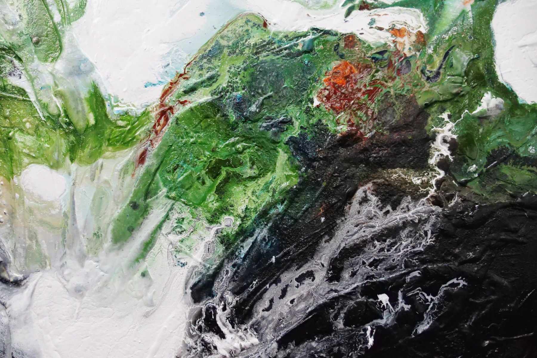 190cm x 100cm Green Black Textured Abstract Seeded Potion Painting - Modern Wall Art for Living Room, Bedroom & Office Decor
