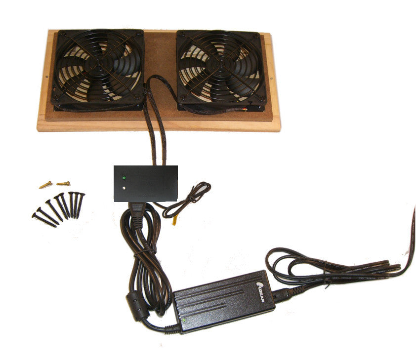Dual 120mm Fan Cooler Kit with Custom Wood Grill & Thermal Controller - High Performance PC Cooling for Gaming Rigs and Workstations