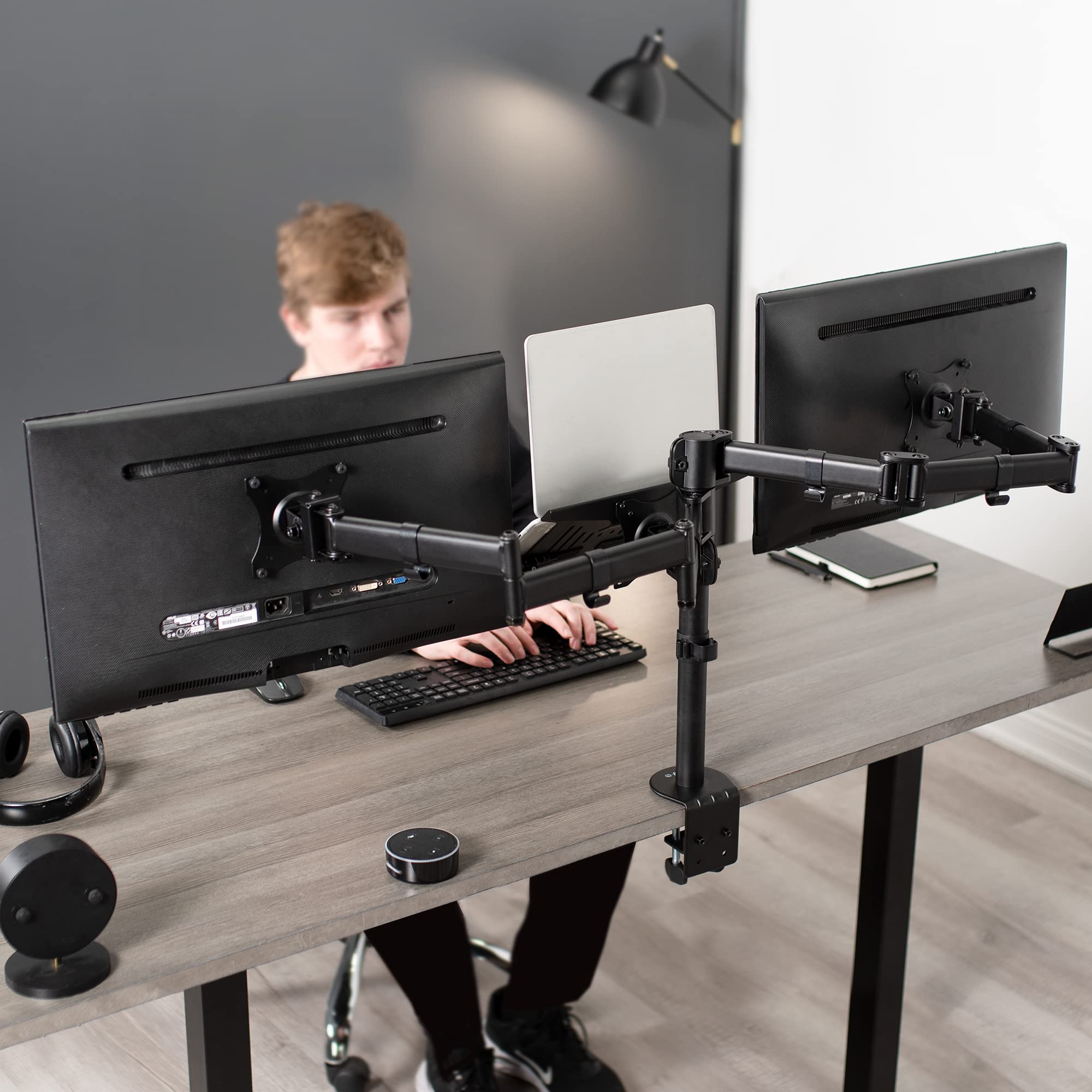 VIVO Dual Monitor and Laptop Mount Stand for 13-27 inch Screens & 10-15.6 inch Laptops | Adjustable Articulating Arms | Triple Screen Setup | Black (STAND-V013L) | Perfect for Home Office, Gaming, and Workspace Productivity