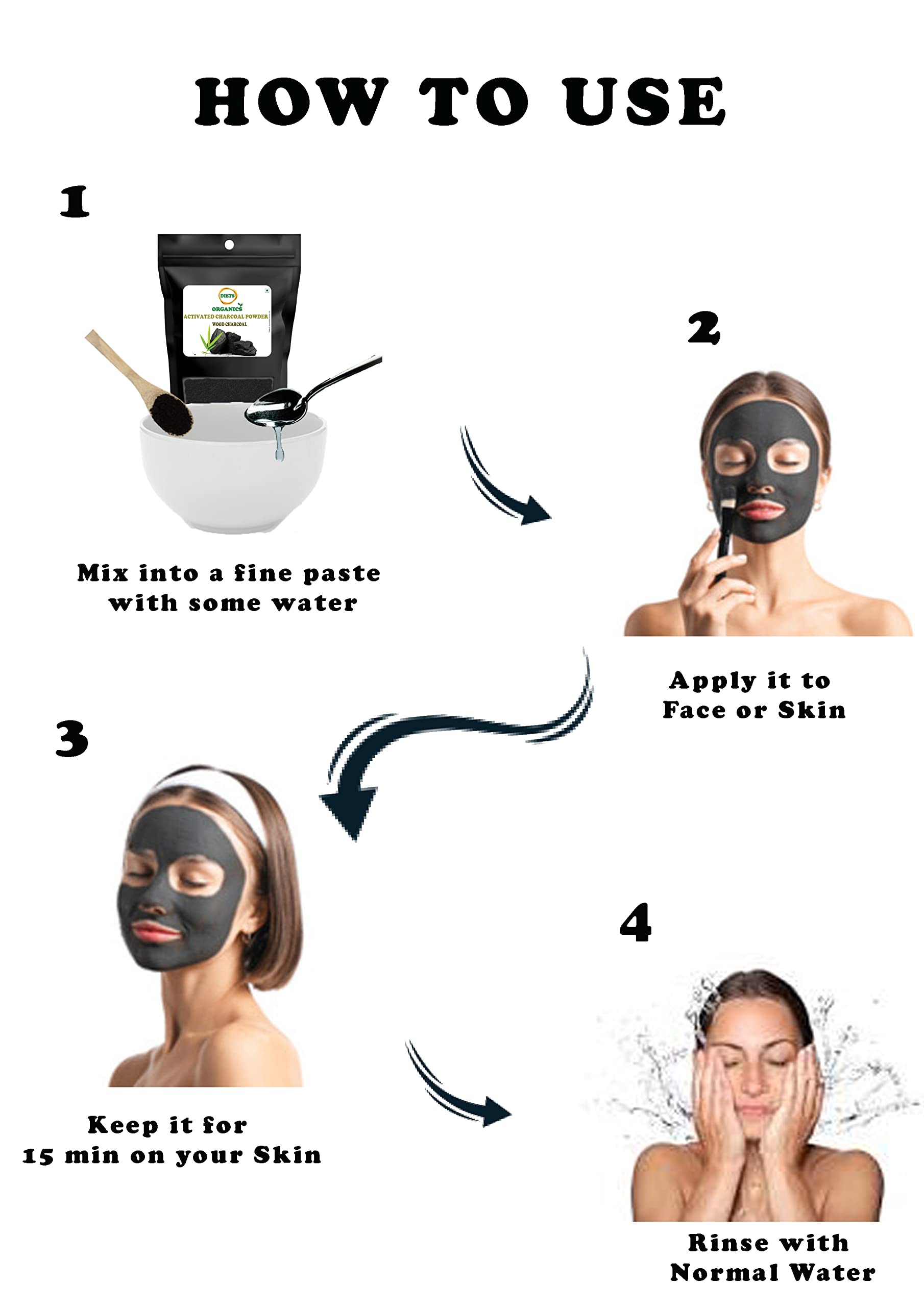 DIETS ORGANICS Activated Charcoal Powder for Face, Skin & Teeth Whitening - 250g Natural Detox & Brightening Solution | Perfect for DIY Skincare, Teeth Whitening & Deep Cleansing