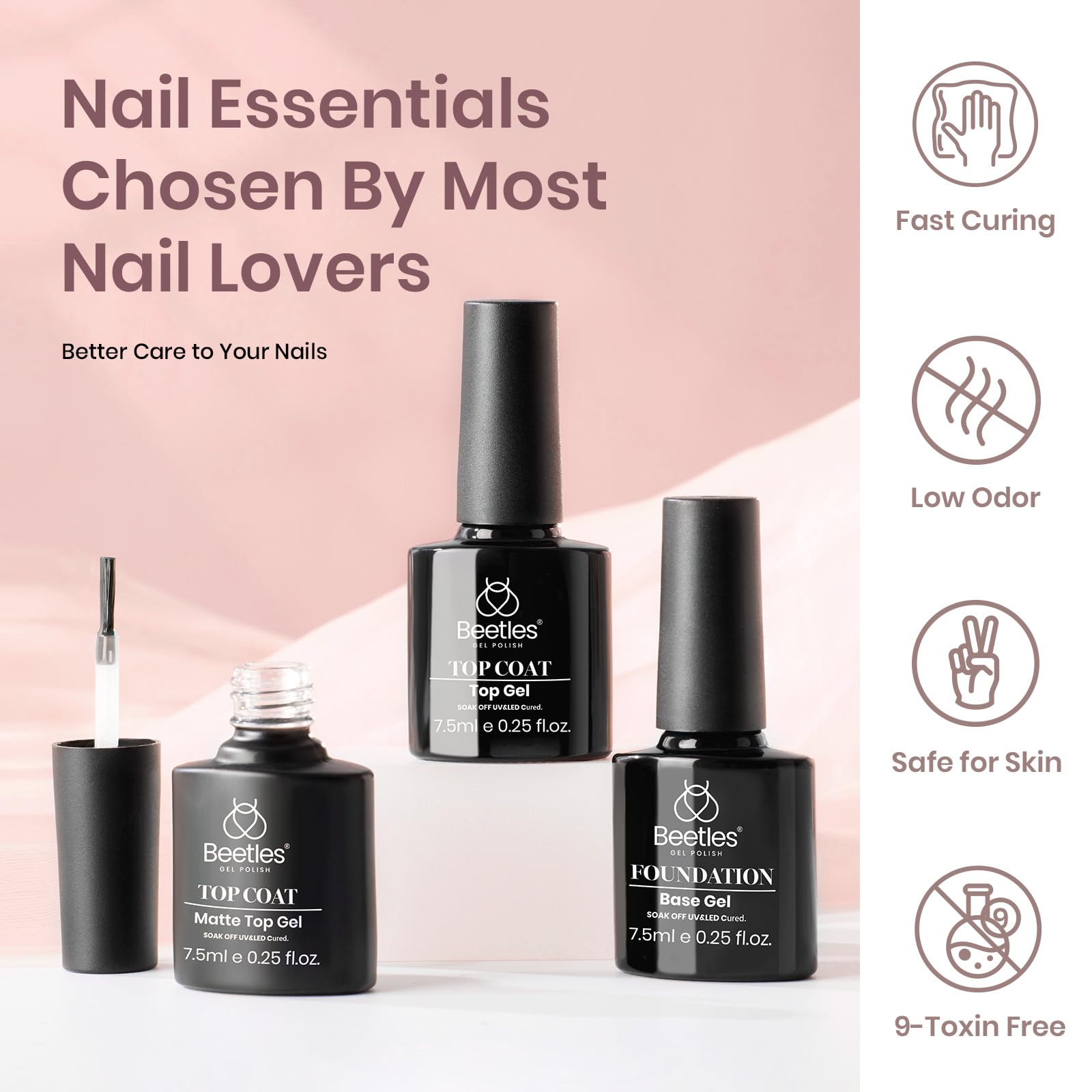 Beetles 6-in-1 Gel Nail Polish Kit with UV/LED Lamp - Nude Neutral Colors, Base & Top Coat - DIY Soak Off Manicure Set for Home & Salon Use - Perfect Gift for Women & Girls