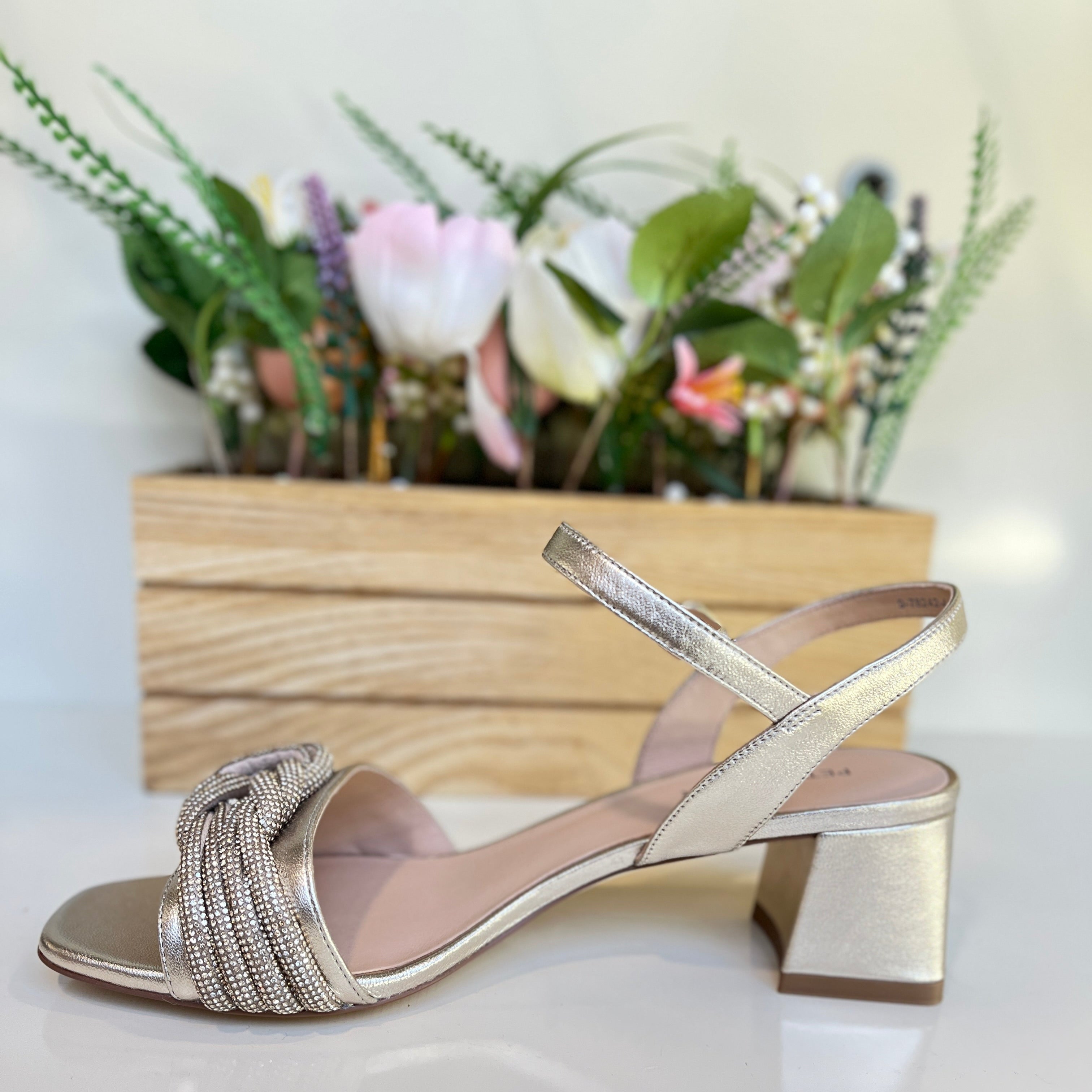 Peter Kaiser Gold Block Heel Sandals 7824244 | Women's Comfortable Dressy Summer Sandals for Weddings, Parties & Office Wear