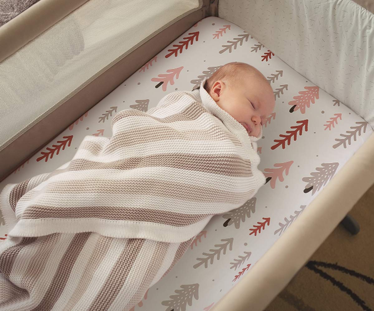 BROLEX 2 Pack Mini Crib Sheets - Stretchy Portable Fitted Playard Crib Mattress Cover Set - Ultra Soft Breathable Baby Bedding with Jungle Animal Print - Perfect for Travel, Daycare & Nursery Use