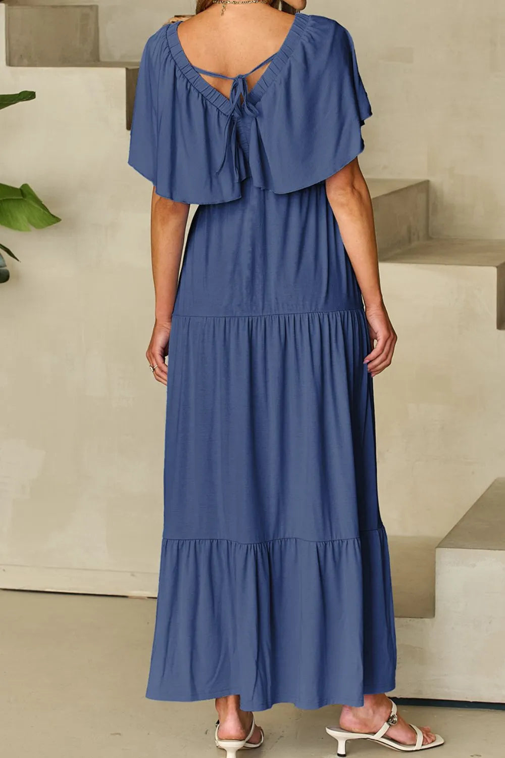Blue Short Sleeve Summer Beach Maxi Dress for Women - Flowy Casual Sundress with Pockets - Perfect for Vacations, Pool Parties & Tropical Getaways