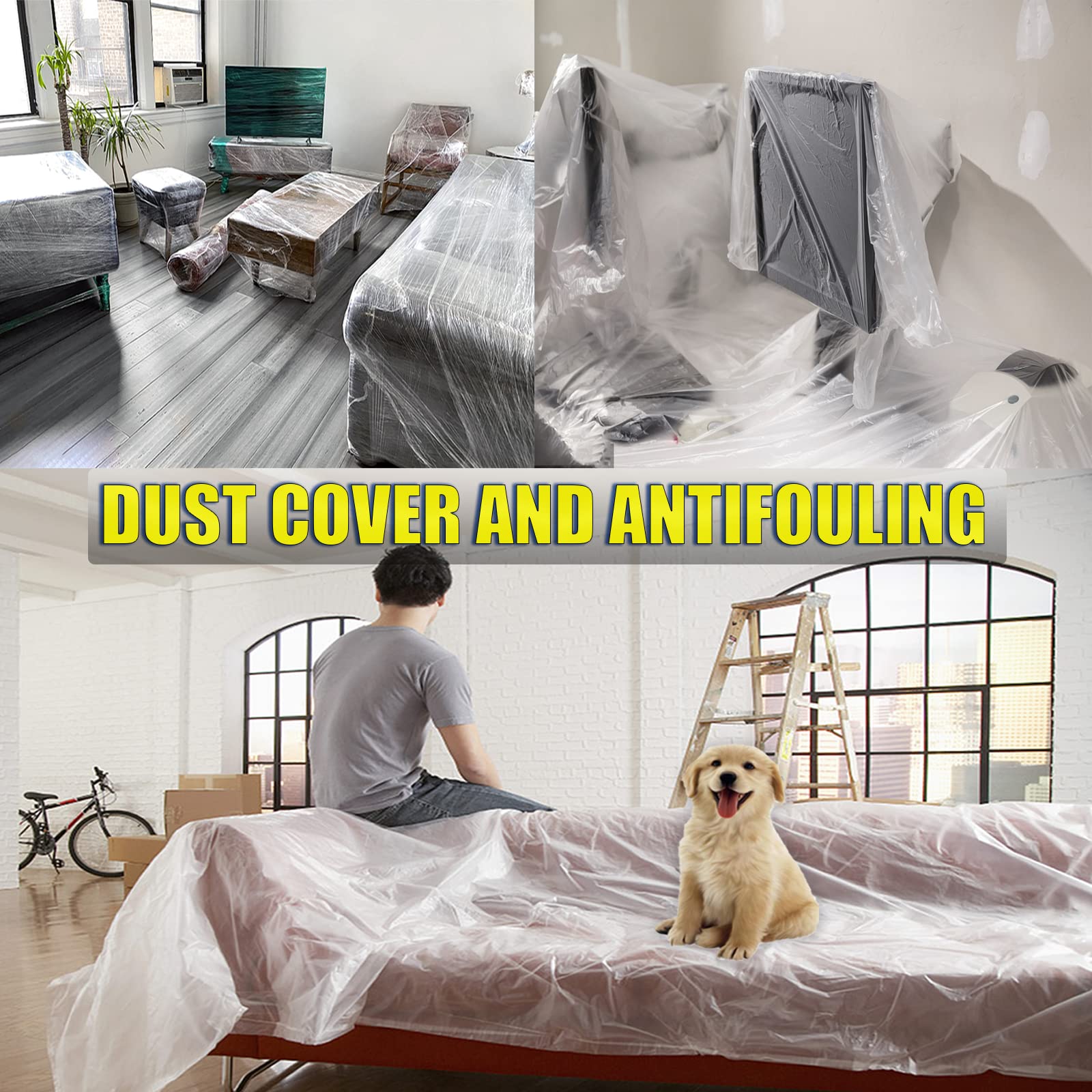 20 Pack 9x12 Feet Waterproof Plastic Drop Cloths - Heavy Duty Painting Tarps, Dust Proof Furniture Covers for Indoor/Outdoor Use - DIY Projects, Home Renovation, Floor Protection & More