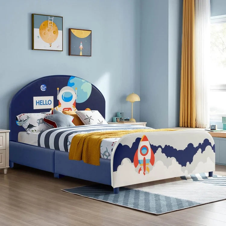 Kids Upholstered Platform Bed with Headboard and Footboard - Twin/Full/Queen Size Upholstered Bed Frame for Boys & Girls - Perfect for Bedroom, Nursery, or Guest Room
