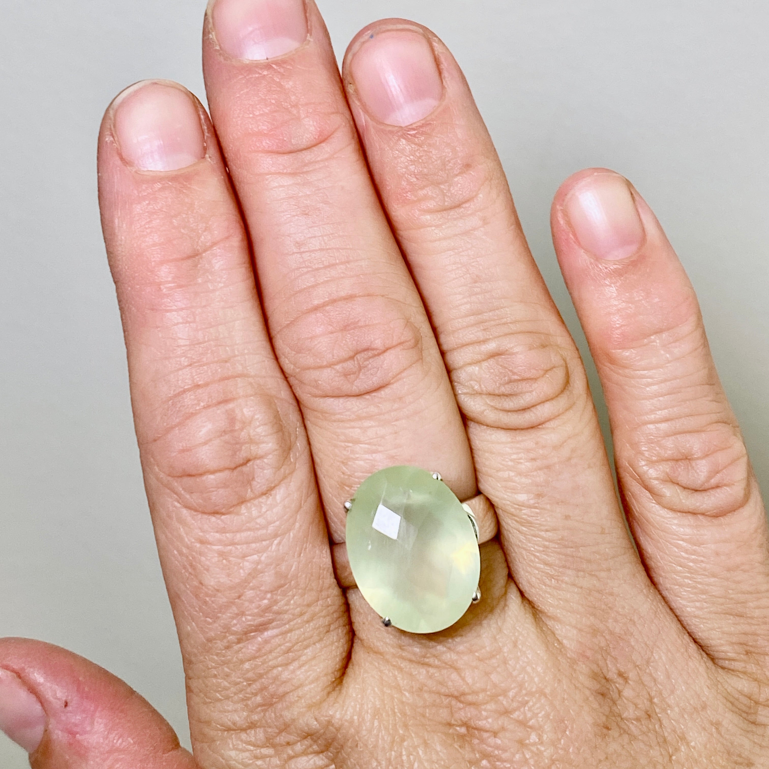 Prehnite Oval Checkerboard Faceted Ring Size 9 - Dainty Gemstone Jewelry for Women - Perfect for Engagement, Wedding & Everyday Wear