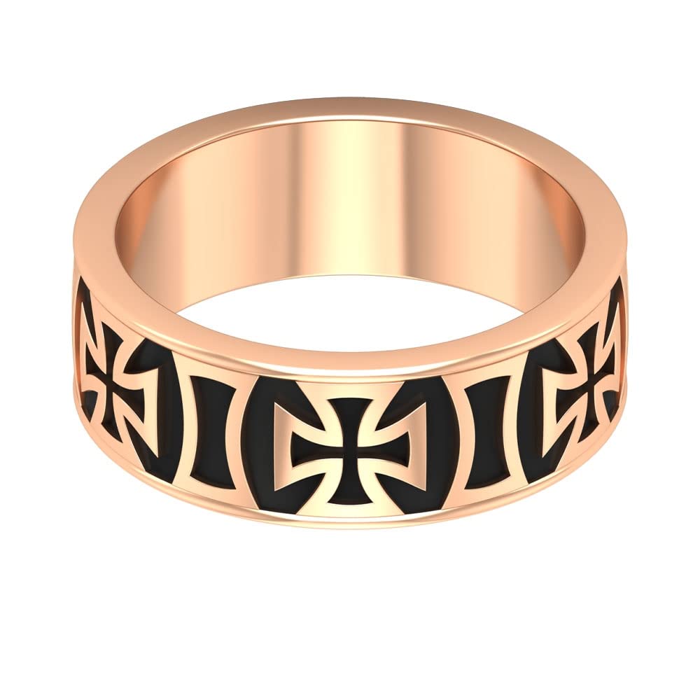 14K Solid Gold Enamel Band Ring for Men - Certified Contemporary Black & Gold Wedding Band - Perfect for Engagements, Anniversaries, and Everyday Wear