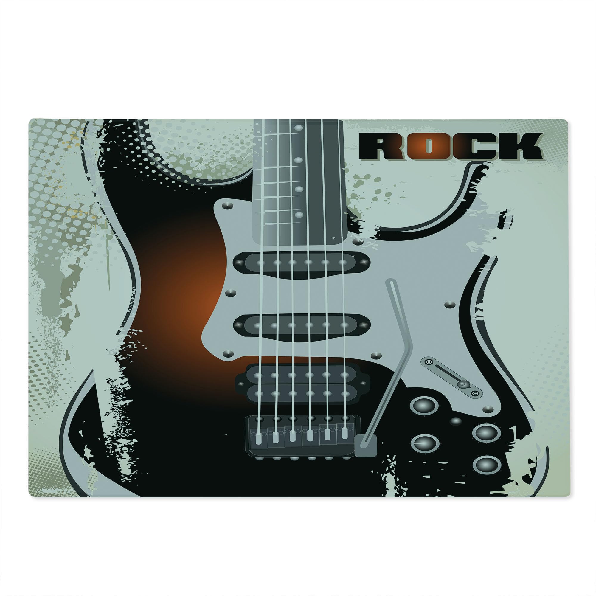 Ambesonne Rock Music Themed Tempered Glass Cutting Board - Large Decorative Serving Tray with Retro Guitar Pattern & Grunge Design - Perfect for Kitchen Prep, Charcuterie Boards & Music Lover Gifts