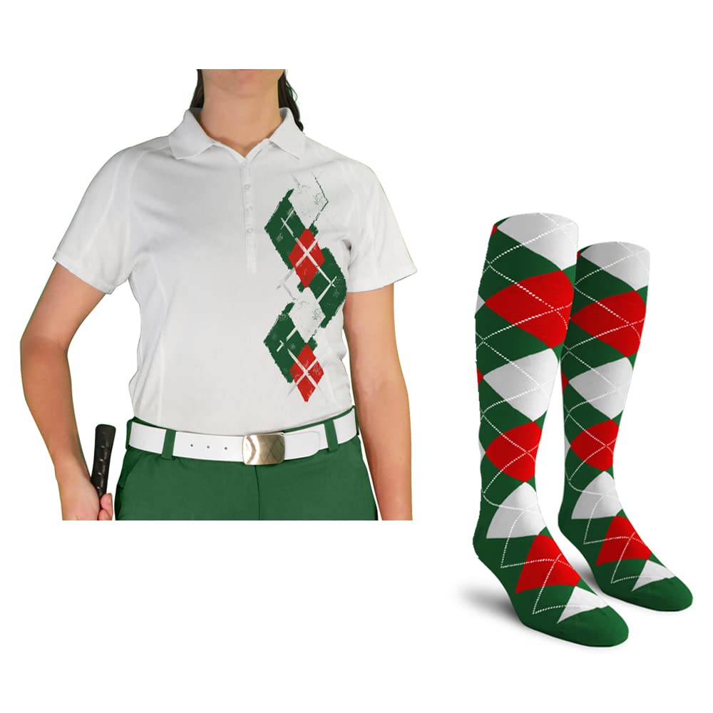 Dry Fit Short Sleeve Graphic Golf Polo Shirt with Socks for Women - Argyle Paradise (5A-5Z) | Moisture-Wicking Performance Top for Golf, Tennis & Casual Wear