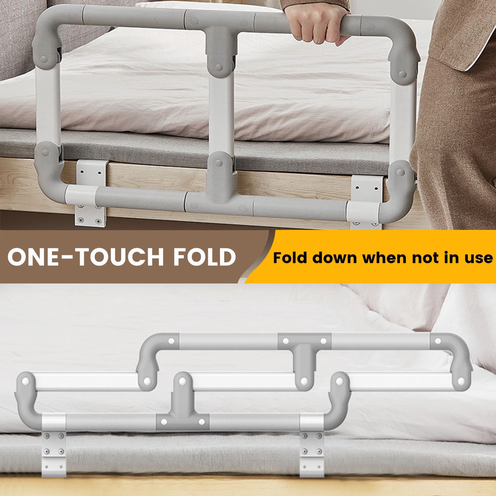 Adjustable Height Folding Bed Rails for Elderly & Seniors - Heavy Duty Safety Assist Bar to Prevent Falls - Ideal for Home Care, Hospitals & Assisted Living Facilities