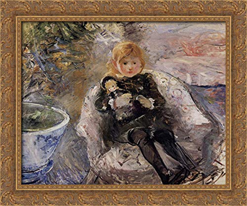 Berthe Morisot Young Girl with Doll 24x20 Gold Ornate Wood Framed Canvas Art - Perfect for Nursery, Bedroom & Living Room Wall Decor