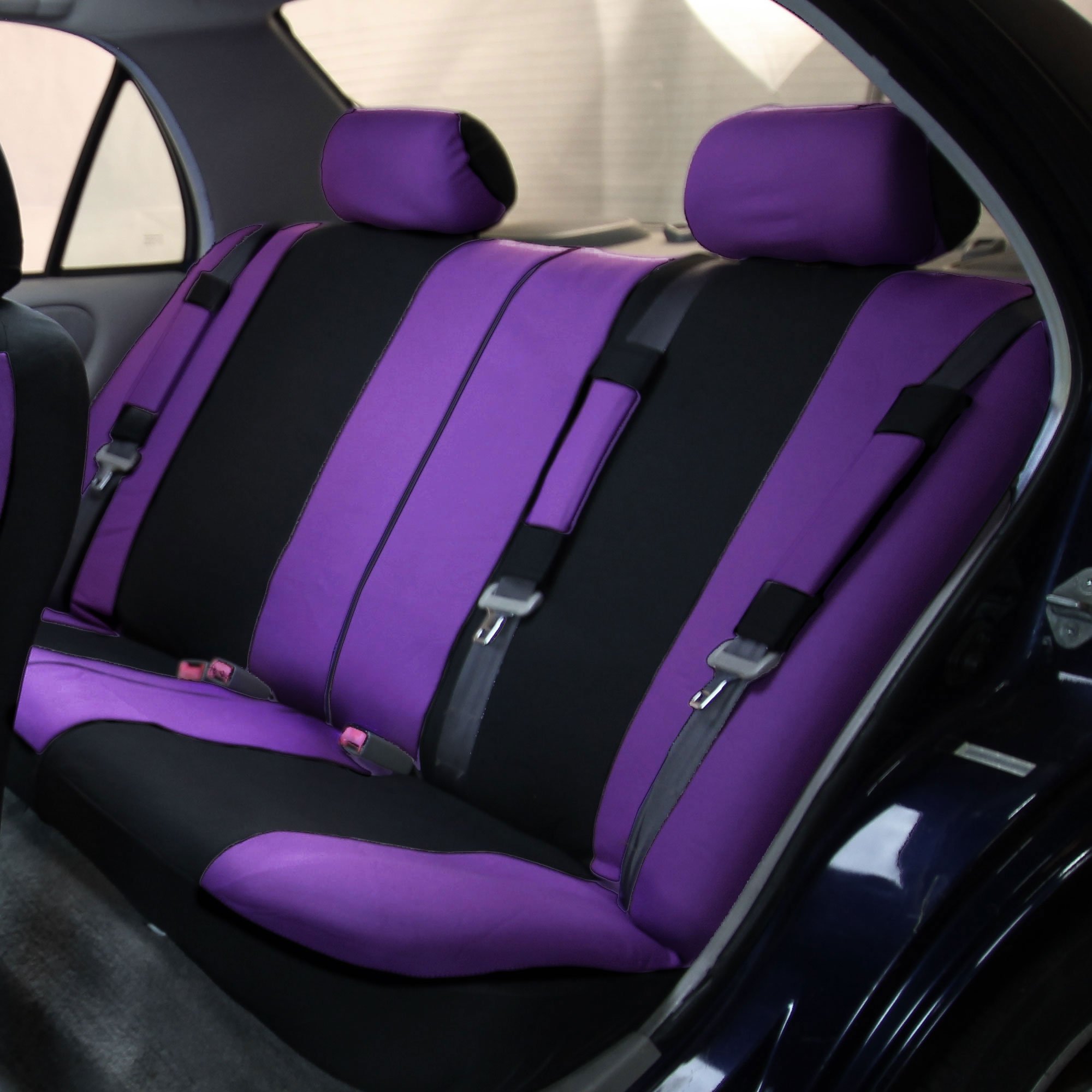 FH Group Light & Breezy Cloth Car Seat Covers - 7 Seater 3-Row Universal Fit for Cars, Trucks & SUVs | Airbag & Split Bench Compatible | Purple & Black | Perfect for Road Trips & Family Protection