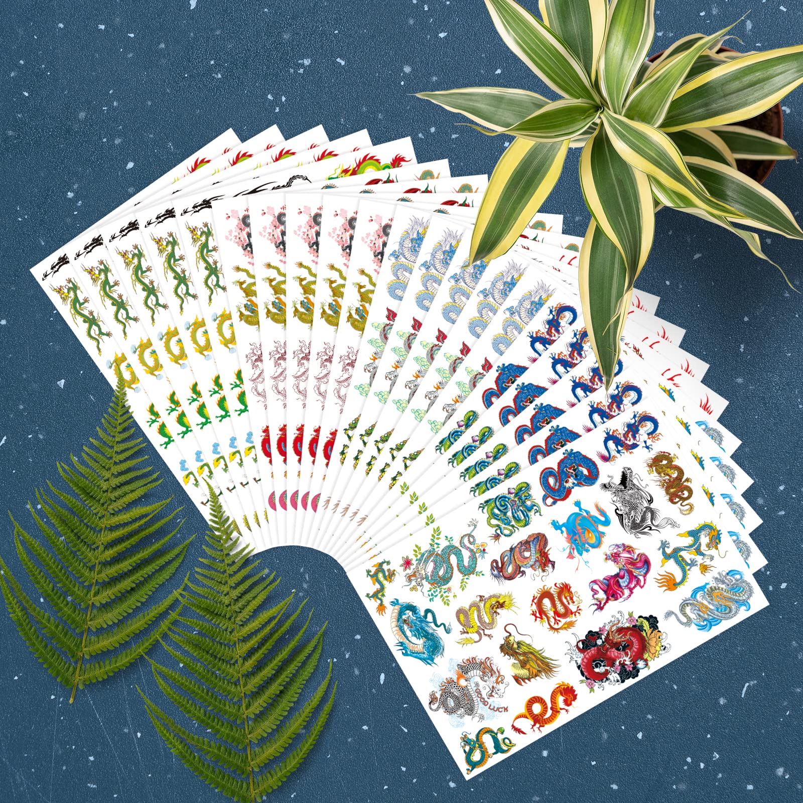 Ancient Dragon Tattoo Party Supplies - 405pcs Waterproof Temporary Tattoo Stickers for Kids, Boys & Girls - Chinese Fairy Dragon Cartoon Designs for Class Activities, Birthday Parties & Halloween Costumes