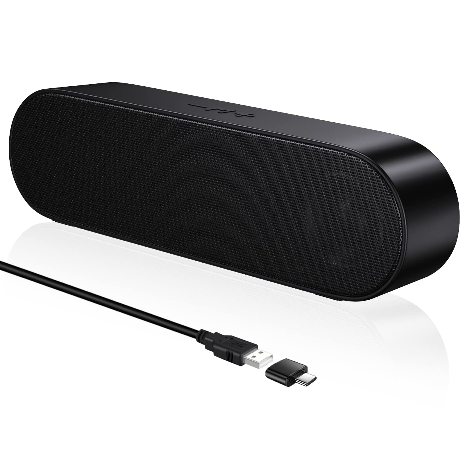 Premium USB Computer Speakers for Desktop & Laptop - Crystal Clear Sound with Volume Control & Mute Button - Includes USB-C Adapter (Black) | Perfect for Home Office, Gaming & Multimedia Entertainment